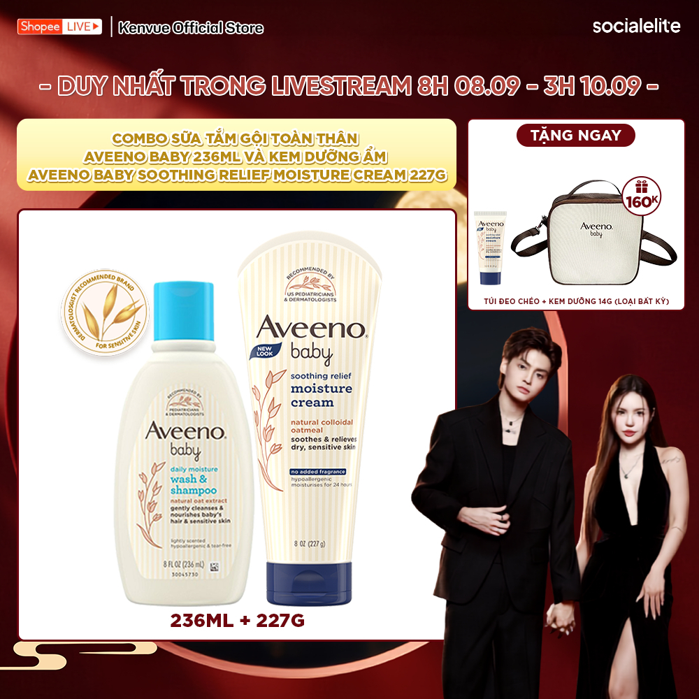 [LUCIE] CB2 Sữa tắm gội toàn thân Aveeno baby 236ml và Kem dưỡng ẩm Aveeno Baby Soothing Relief Mois