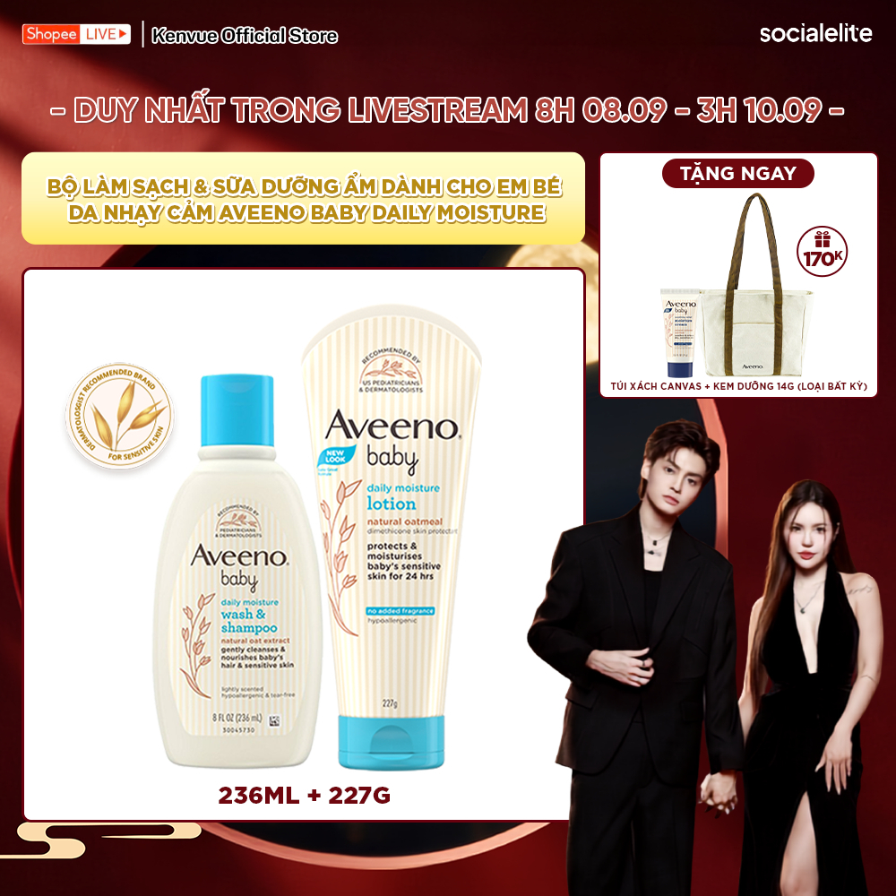 [LUCIE] CB2 Sữa tắm gội toàn thân Aveeno baby 236ml và Sữa dưỡng thể Aveeno Baby Daily Moisture Loti