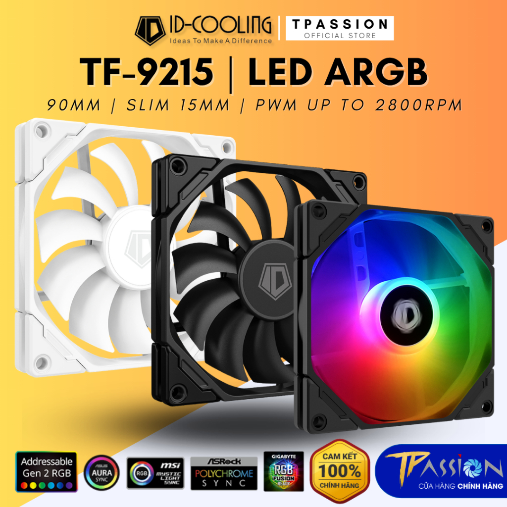 Quạt Fan case 9cm ID-Cooling TF-9215 | ARGB Slim Fan - Chính hãng, tốc đến 2800RPM, tản nhiệt cực mỏ