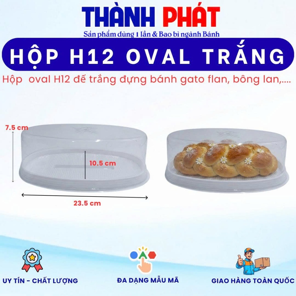 50 Hộp oval đế trắng H12 đựng bánh mì hoa cúc - Hộp oval đựng bánh gato flan - râu câu cá chép