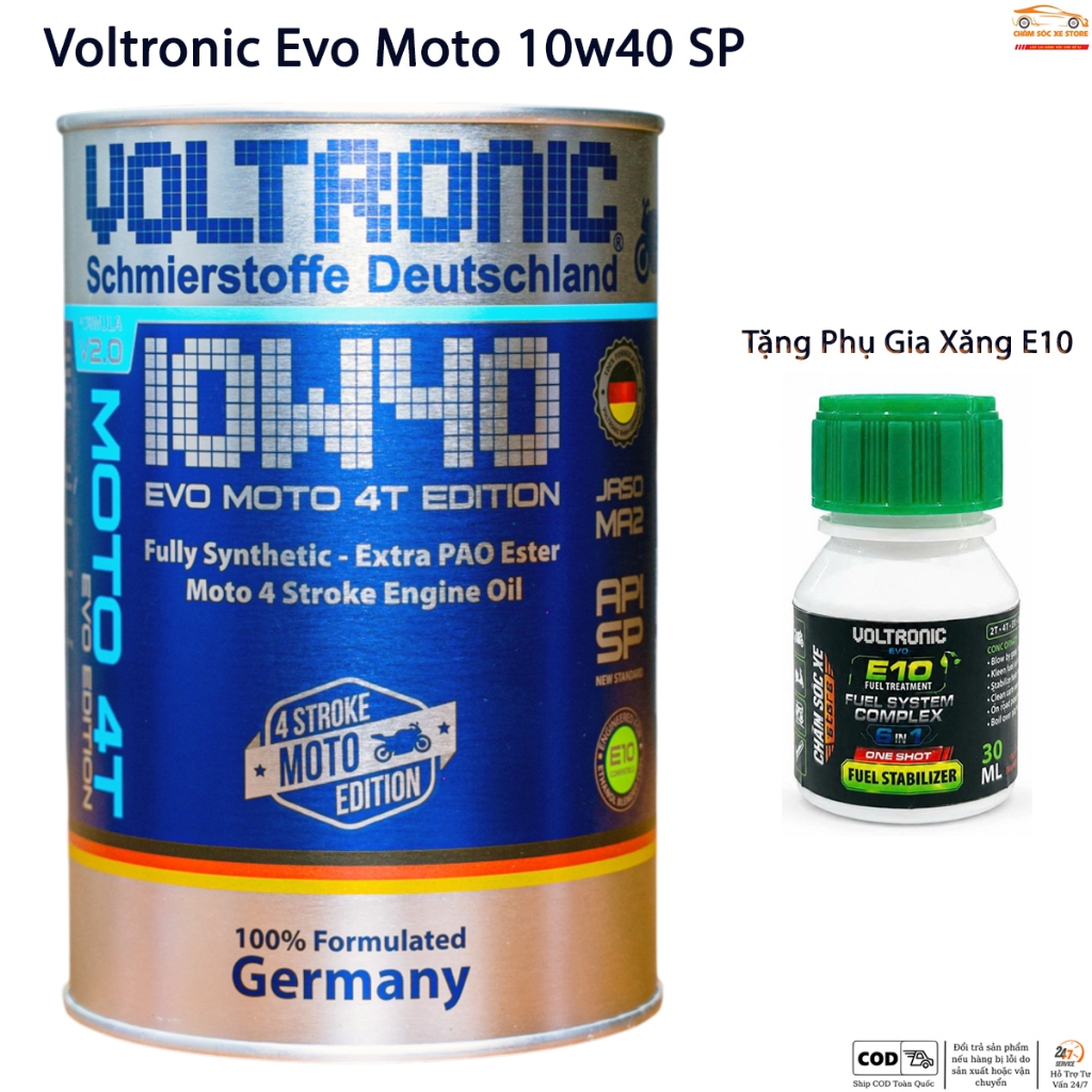 (Mã Mới SP) Dầu Nhớt Cho Xe Số, Côn Tay Voltronic Evo Moto - Tặng 1 Chai Phụ Gia Nhiên Liệu E10 Volt
