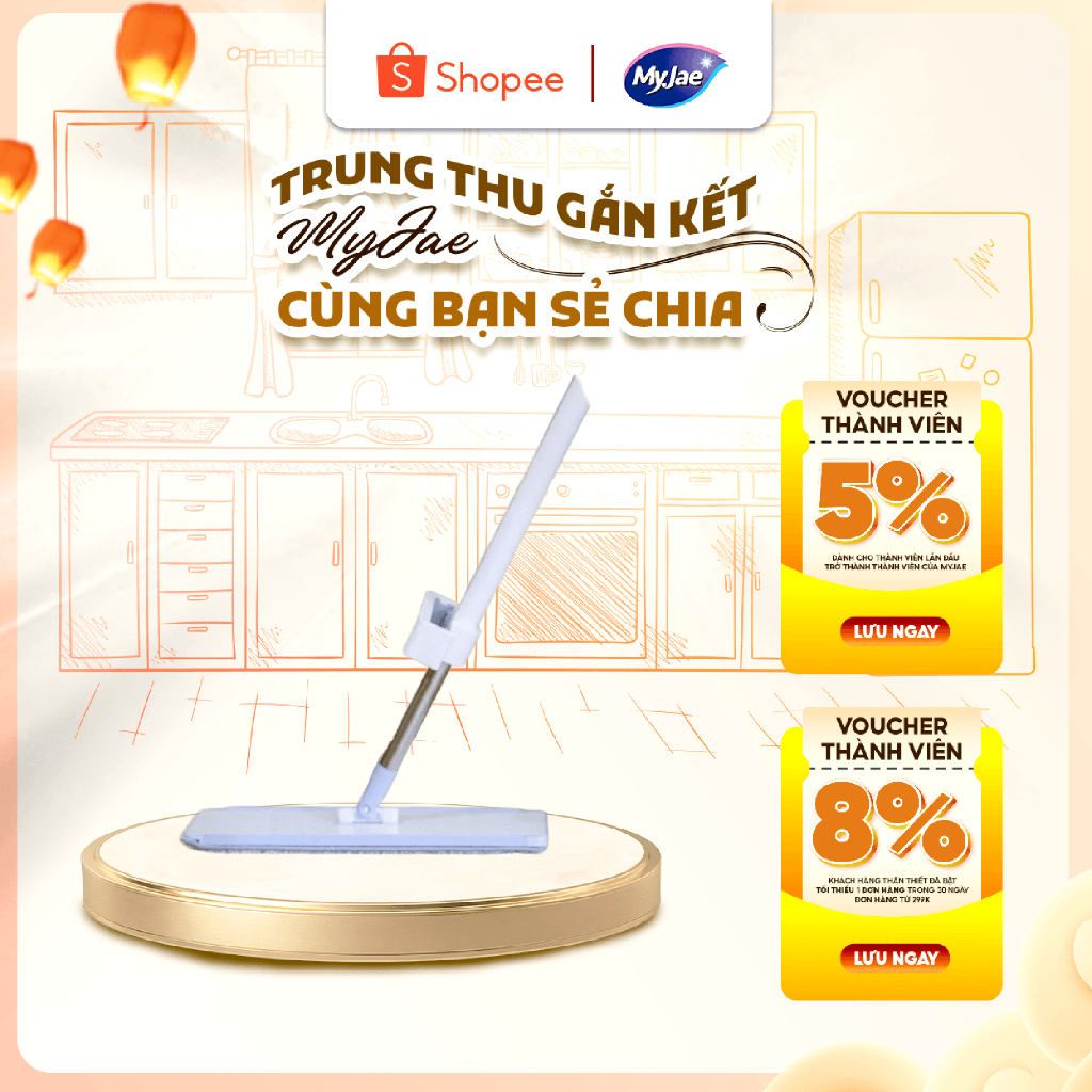 Cây lau nhà tự vắt 380Plus sợi microfiber MyJae
