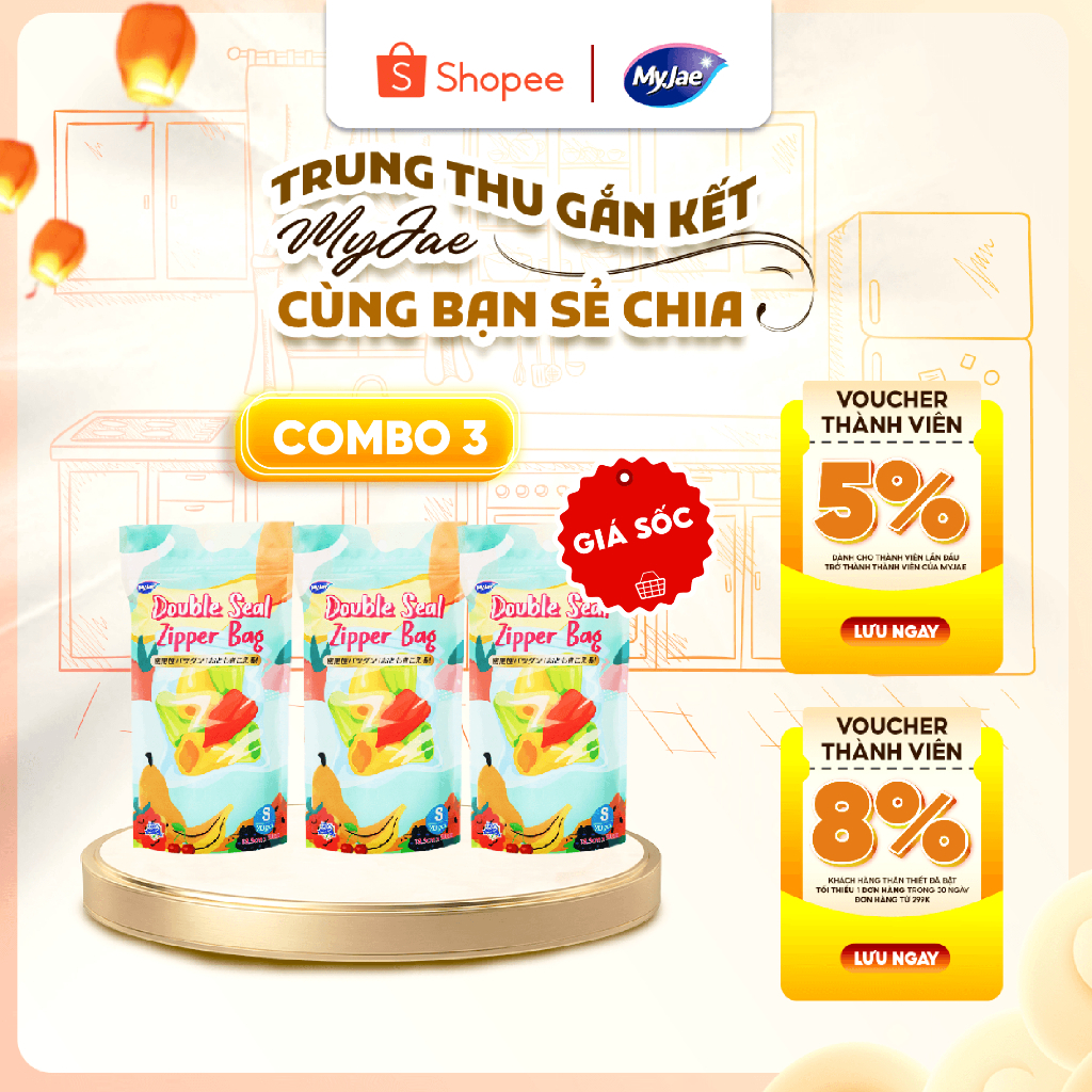 Combo 3 Túi Zip MyJae – Gói 20 Túi Size S, Bảo Quản Thực Phẩm Tiện Lợi