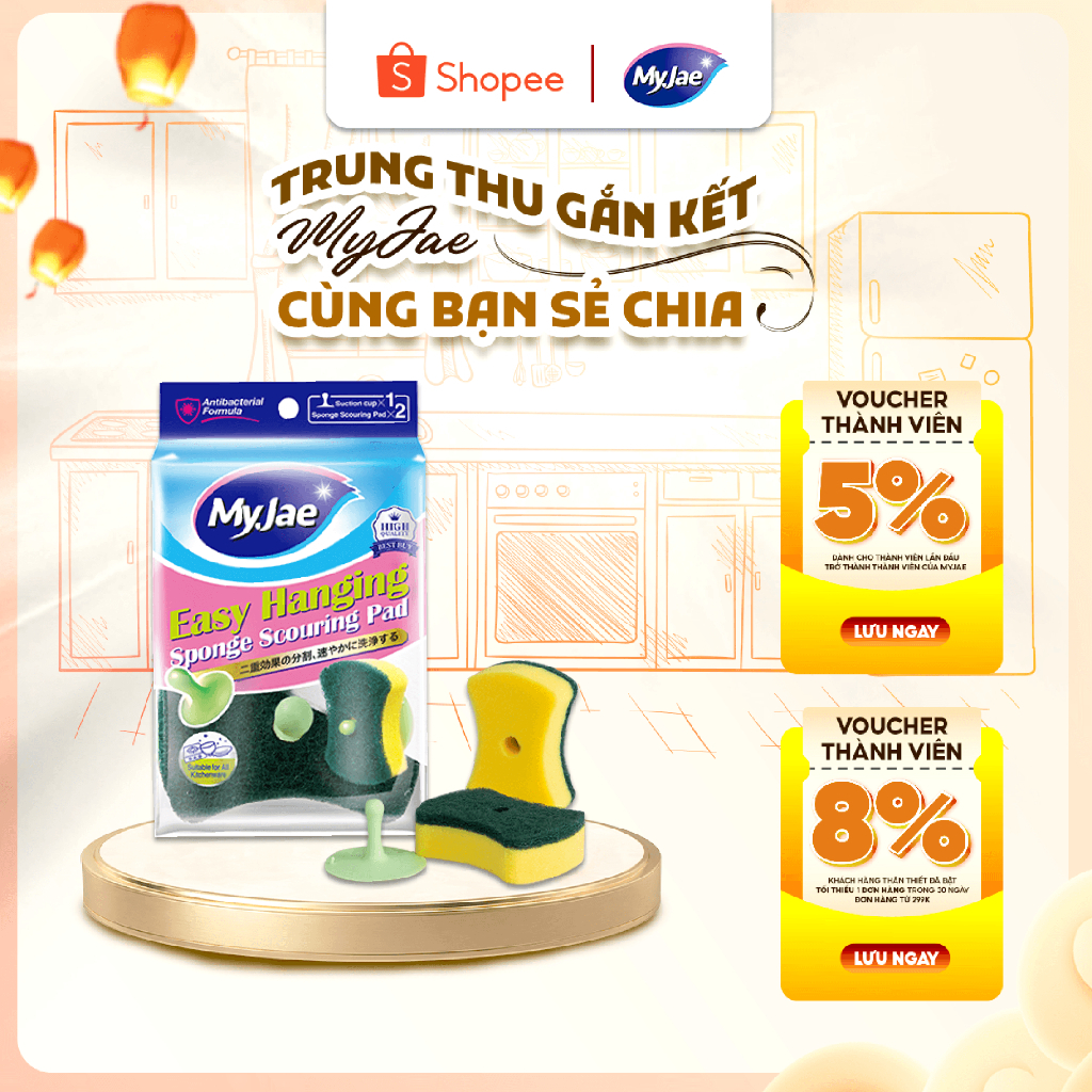 [Màu xanh] Set 2 miếng bọt biển rửa chén bát mút xốp MyJae đa năng - Gọn gàng, tiện lợi, kèm miếng n