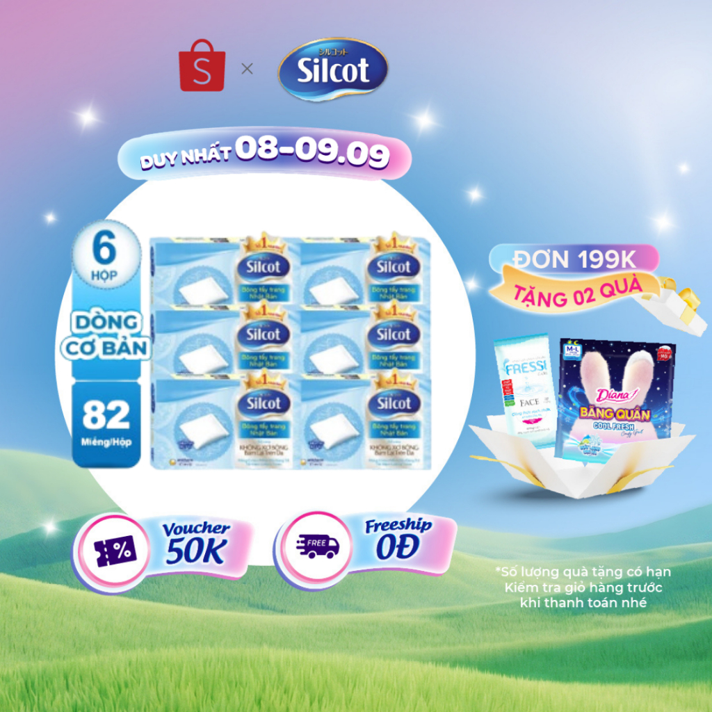 Bộ 6 hộp Bông trang điểm (bông tẩy trang) Silcot 82 miếng/hộp