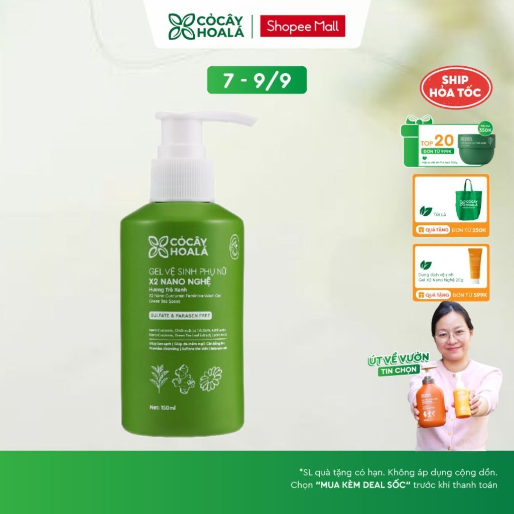 [HỎA TỐC] Dung Dịch Vệ Sinh Cỏ Cây Hoa Lá Gel x2 Nano Nghệ Hương Trà Xanh Làm Sạch  150ml