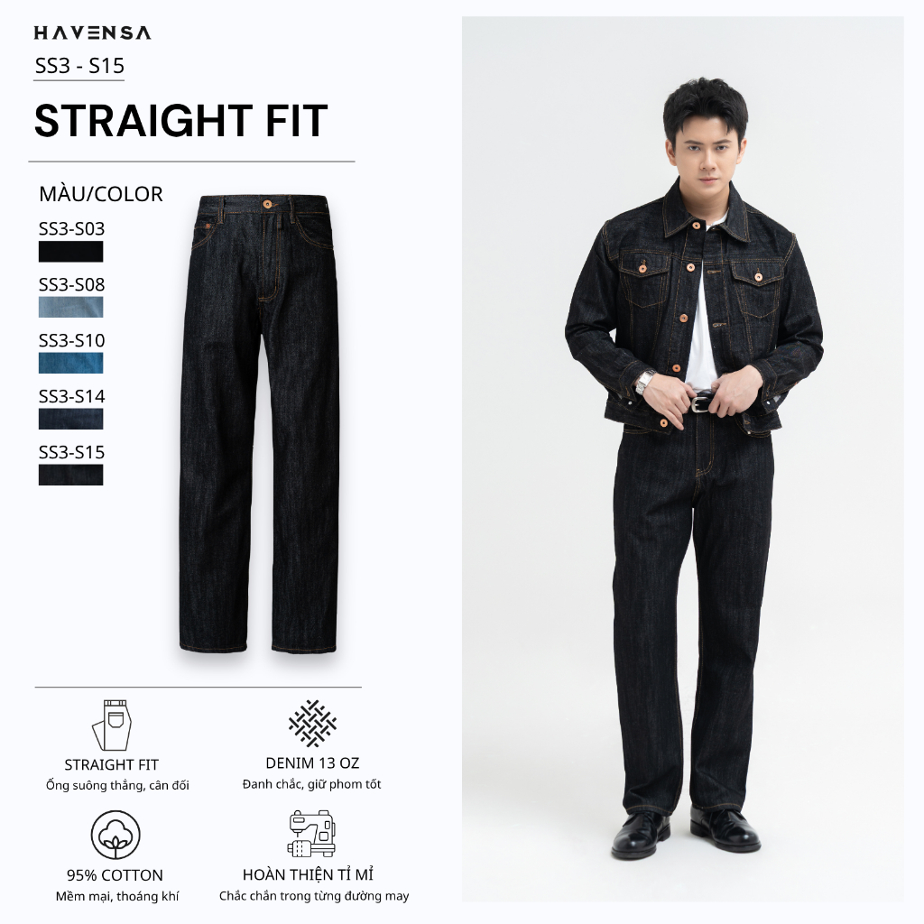 [SS3] Quần ống đứng nam form Regular Fit Haven’s, quần jean cạp cao ôm eo vừa vặn tôn dáng dễ phối đ