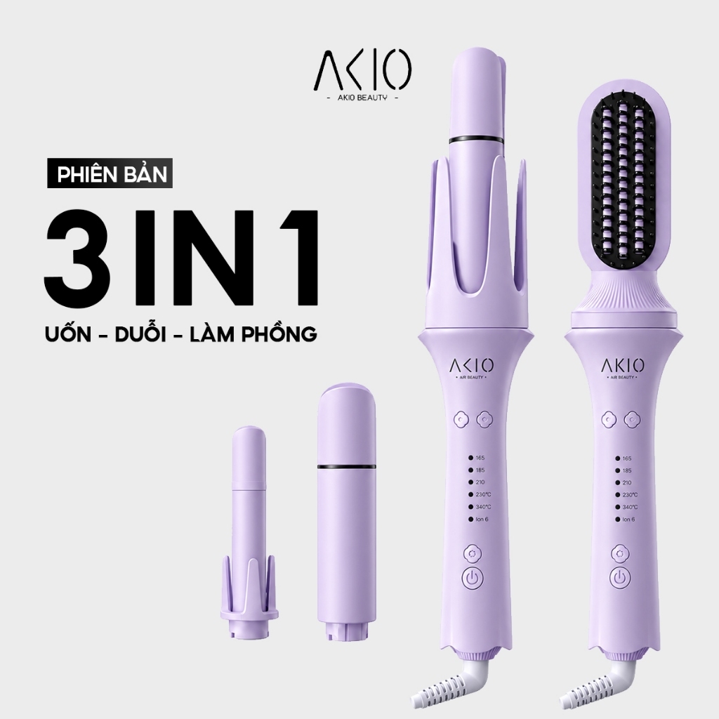 Máy uốn tóc xoăn tự động AKIO BEAUTY 3 trục thay đổi đường kính uốn 28mm, 32mm 40mm và 1 đầu lược