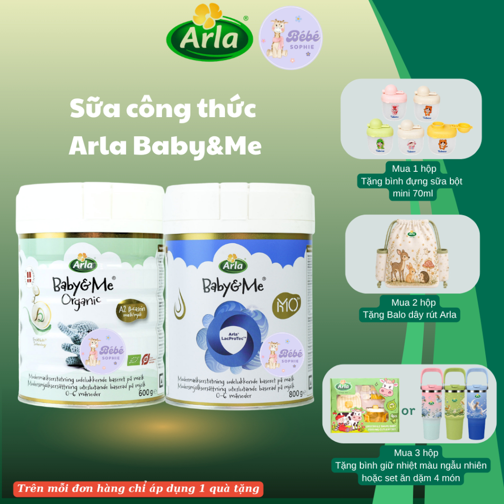 Sữa Arla Baby&Me HMO 800gr , Sữa Arla Baby&Me Organic A2 600gr số 1, 2, 3 - Bebe Sophie