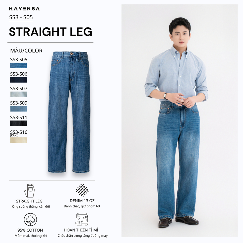 [DLK] Quần bò nam ống đứng Haven’s, quần jean form straight fit cạp cao, dễ mặc, che khuyết điểm tốt