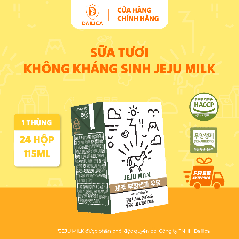 Thùng Sữa Tươi Sạch Không Kh Sinh JEJU MILK Hàn Quốc - Hộp 115ml