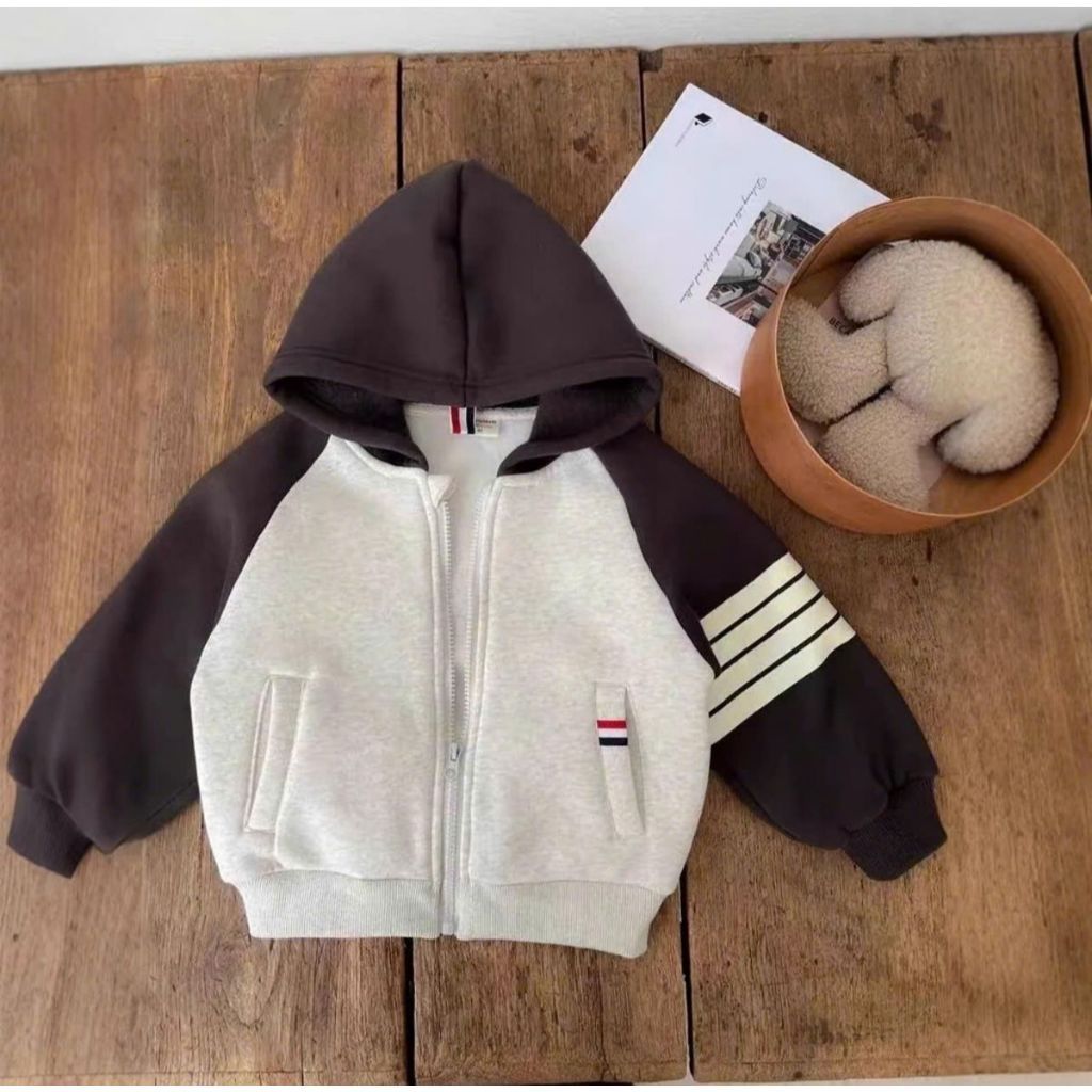 [9-24kg] Áo Khoác Nỉ Có Mũ Khoá Zip Cho Bé - Áo Hoodie Phối Màu Sọc Tay Cực Chất Giữ Ấm Mùa Thu Đông