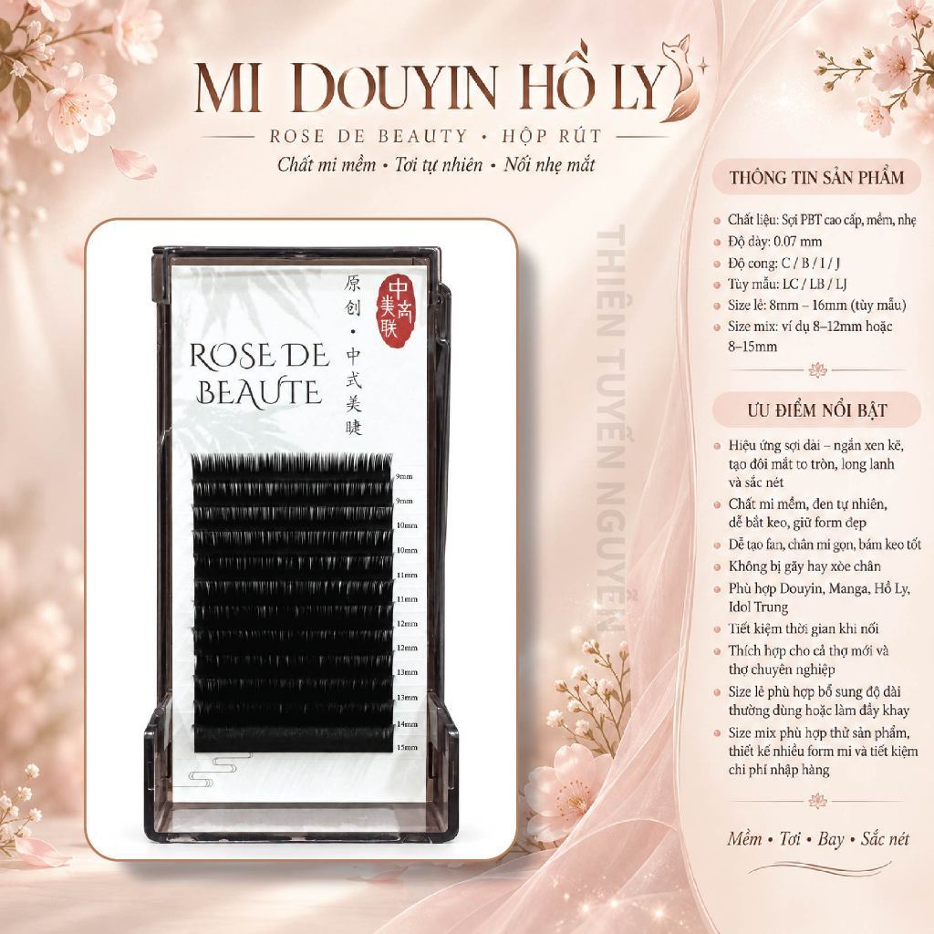 Mi Douyin Hồ Ly Rose De Beauty Hộp Rút - Chất mi Douyin mềm, tơi, nối nhẹ mắt - Sẵn C / B / I ? J
