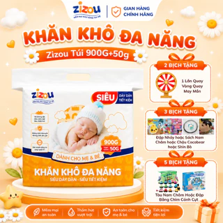 Khăn Khô Đa Năng Zizou Túi 950g(~640tờ) Vải Không Dệt Tiệt Trùng UV Mềm Mại, Dày Dặn, Không Hóa Chất, An Toàn Cho Mẹ Bé