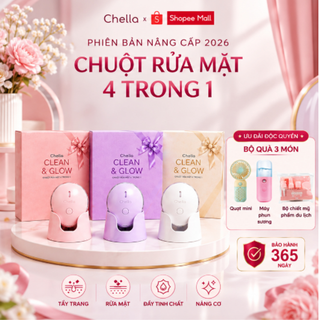 Chuột Rửa Mặt Chella 4 Trong 1 kiêm Tẩy Trang, Đẩy Tinh Chất, Rửa Mặt, Nâng Cơ |Bản Cải Tiến 2026 - 
