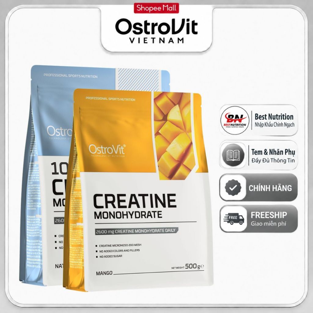 [HŨ/TÚI TÙY ĐỢT] OstroVit Creatine Monohydrate 500g – Tăng Sức Mạnh Cơ Bắp Mỗi Ngày