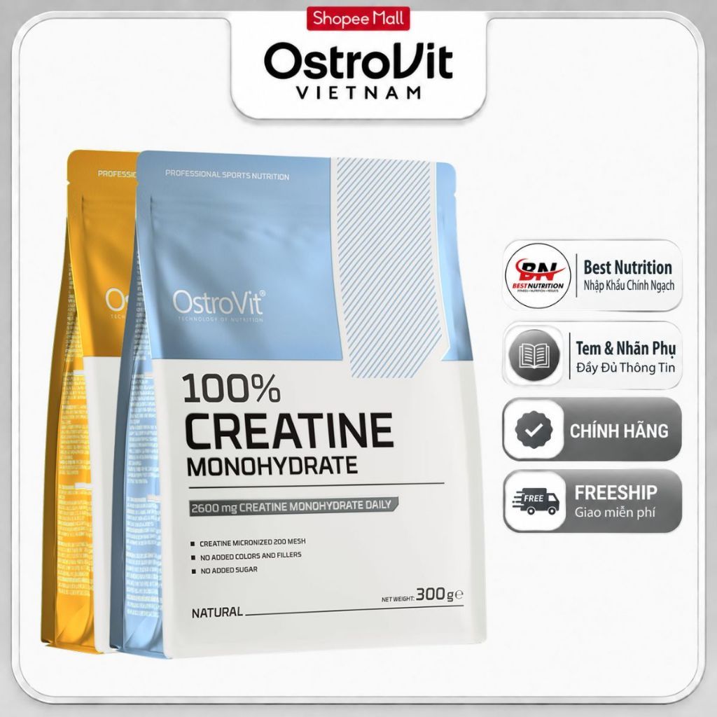 [HŨ/TÚI TÙY ĐỢT]  OstroVit Creatine Monohydrate - Loại 300g/500g/1kg - Creatine Tinh Khiết