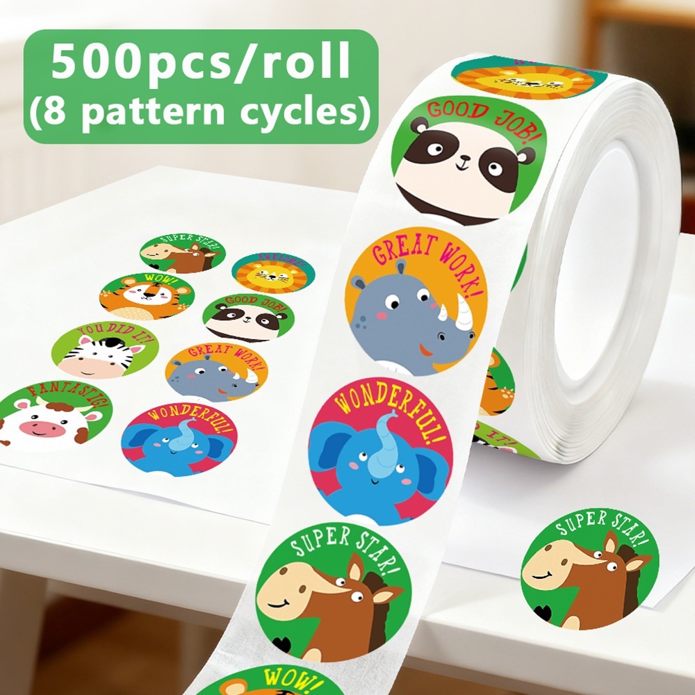 nhãn dán động vật khuyến khích động vật 500 miếng/cuộn giấy đồng (coated paper) với đế glassine tròn