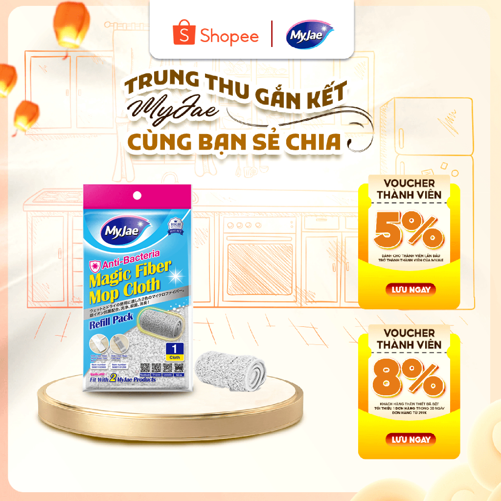 Bông Lau Thay Thế MyJae Sợi Fiber Cao Cấp 33.5x10.5cm – Dành Cho Cây Lau Nhà Tự Vắt Kháng Khuẩn & Ph