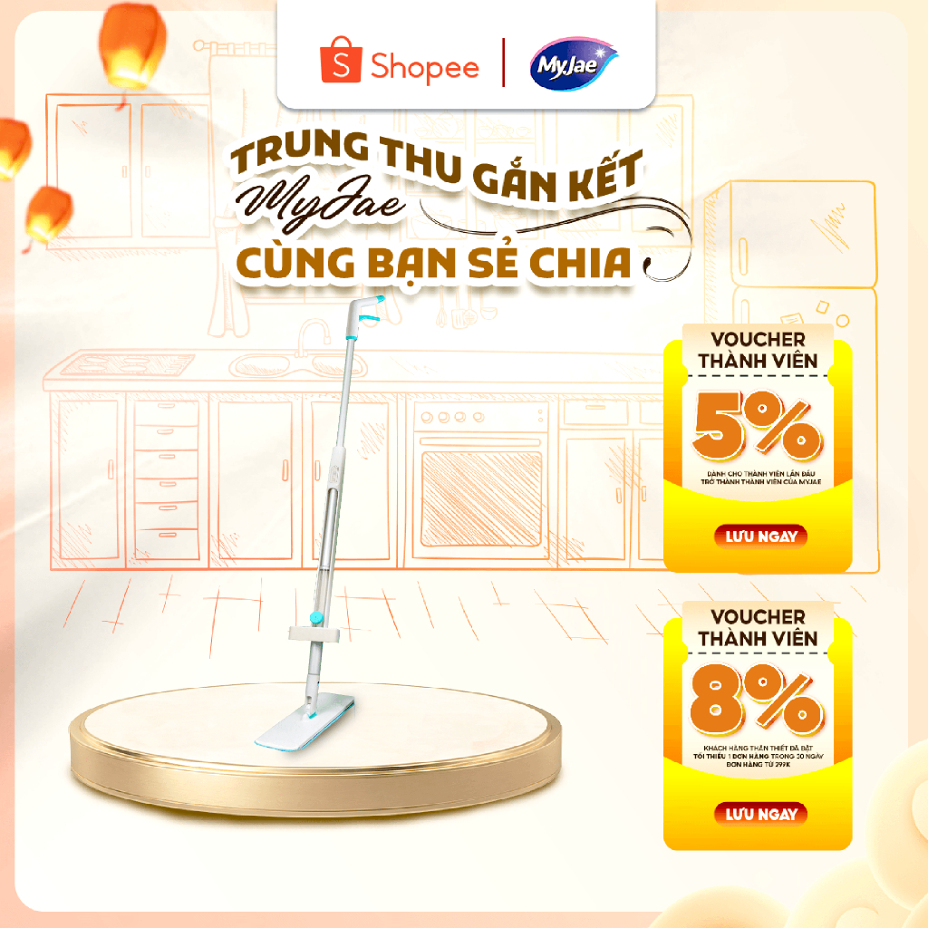[Võ Hoàng Yến live 10.8] Cây Lau Nhà MyJae Tự Vắt Phun Sương 360° – Lau Sạch Nhanh, Khô Tức Thì