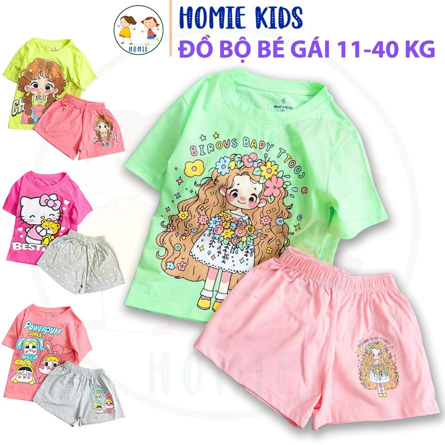 Bộ quần áo mặc nhà bé gái size đại 11-40 kg set đồ bộ trẻ em thun cotton in hoạt hình labubu kuromi 