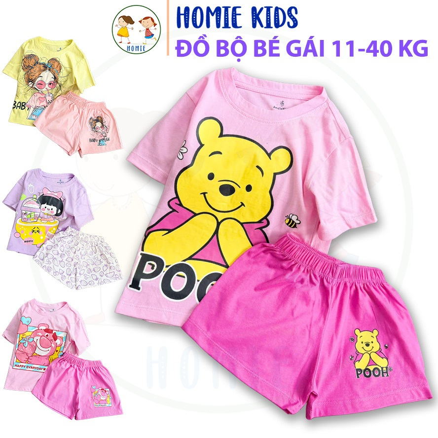 Set đồ cho bé gái 11-40 kg đồ bộ thun cotton size nhí đại gồm áo thun quần đùi họa tiết melody labub