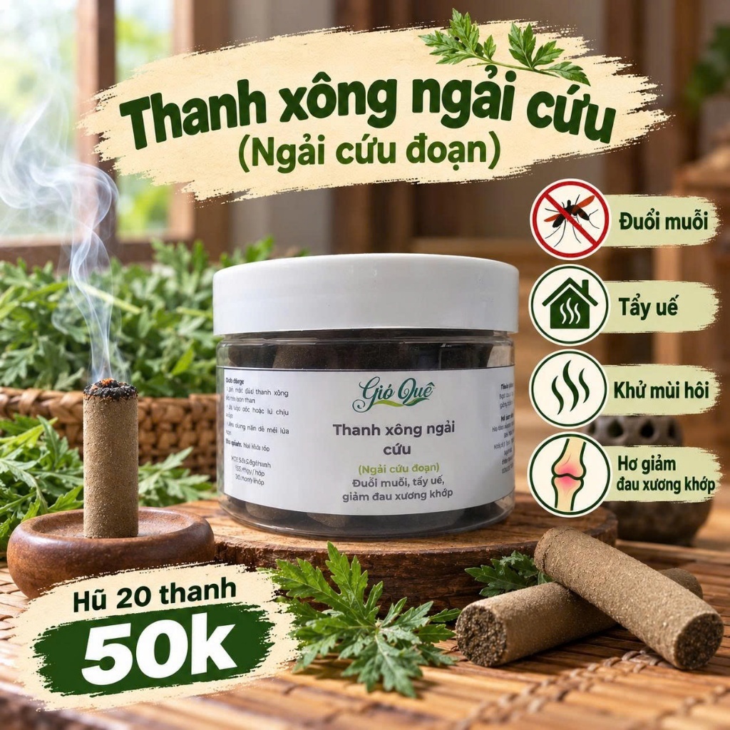 thanh xông ngải cứu - ngải cứu đoạn - đuổi muỗi, tẩy uế, khử mùi hồi, hơ giảm đau xương khớp - hũ 20
