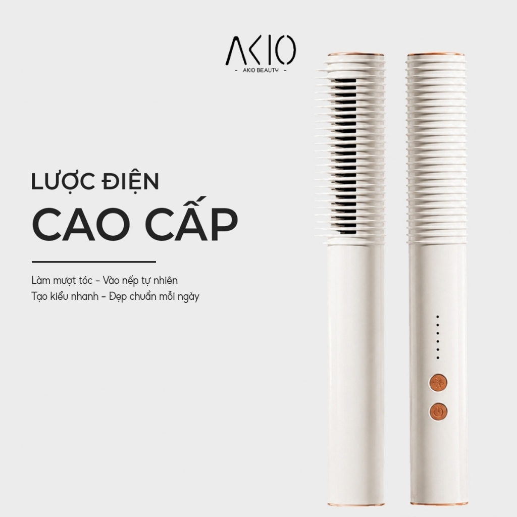 Lược Điện Chải Tóc  AKIO BEAUTY 5 Mức Nhiệt Tùy Chỉnh, Tay Cầm Chống Bỏng, Dây Xoay 360°, Thiết Kế C