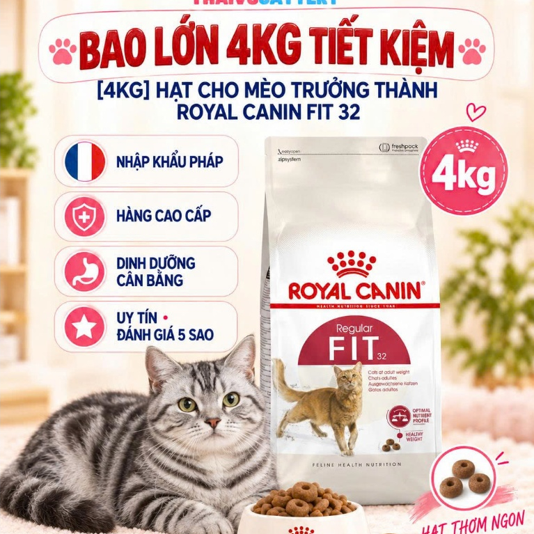 Bao lớn tiết kiệm 4kg cho mèo trưởng thành Royal Canin Fit 32