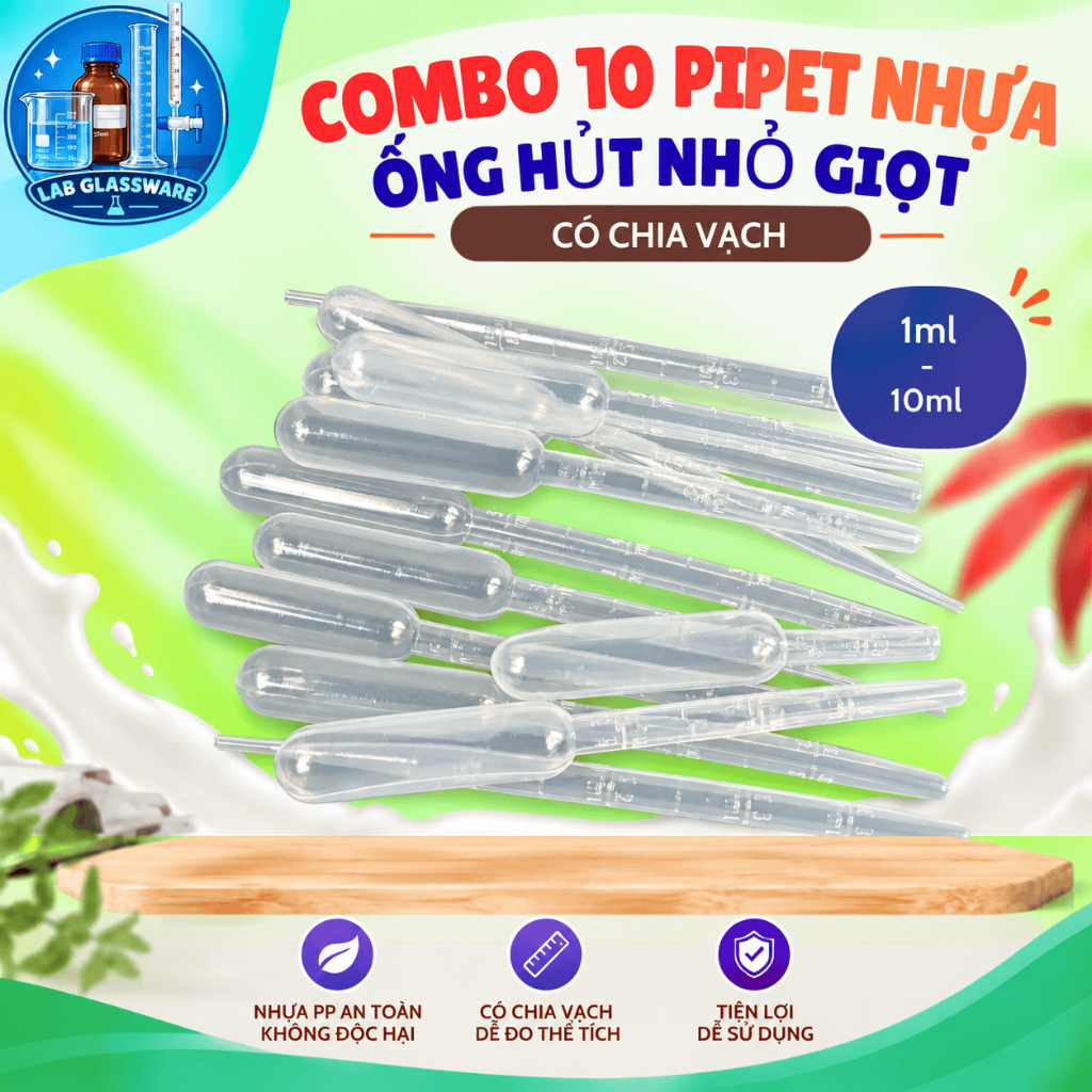 Combo 10 Pipet nhựa - Ống hút nhỏ giọt, có chia vạch 1ml - 10ml