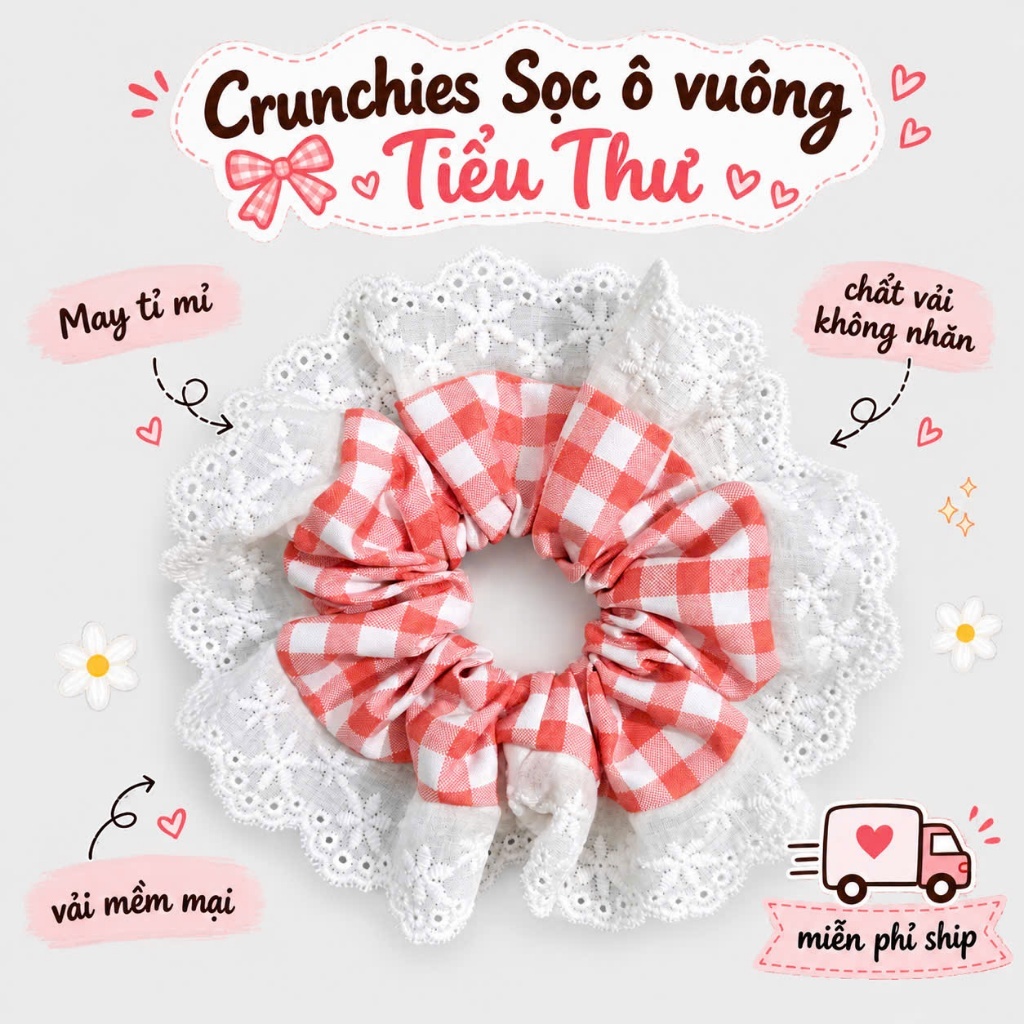 Crunchies sọc ô vuông Tiểu thư - Chất vải mềm mịn. Có size cho bé