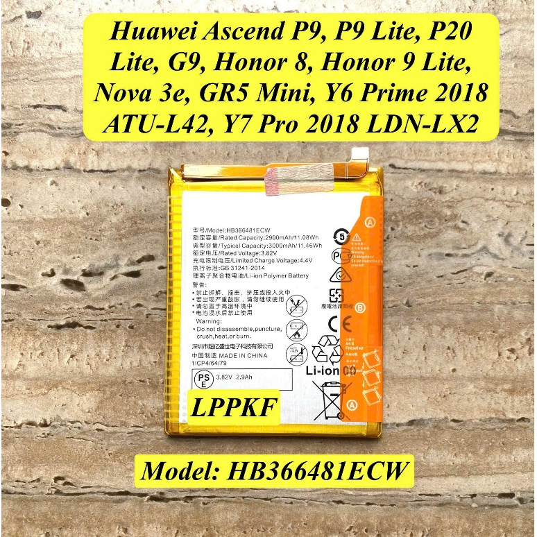 Pin Thay Cho HUAWEI ASCEND P9/P9 LITE/P20 LITE/HONOR 8/9 LITE...Model: HB366481ECW. PIN LINH KIỆN Ne