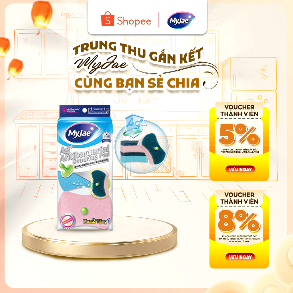 [DAILY LIVE T8] Miếng bọt biển kháng khuẩn-sợi tre rửa chén MyJae - Miếng rửa chén sợi tre tạo bọt, 
