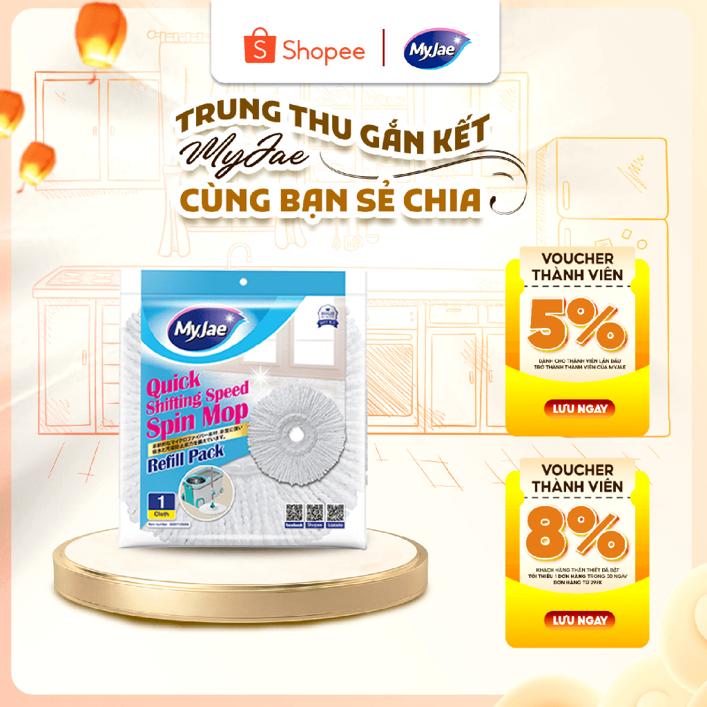 Đầu Lau Nhà MyJae Dạng Tròn – Bông Lau Thay Thế Cho Cây Lau Xoay 360° Sợi Microfiber