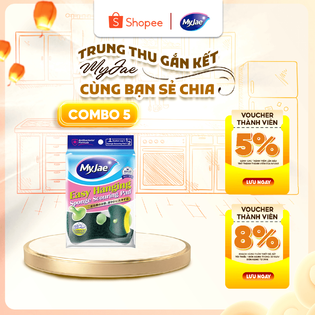 Combo 5 [Màu xanh] Set 2 miếng bọt biển rửa chén bát mút xốp MyJae đa năng - Gọn gàng