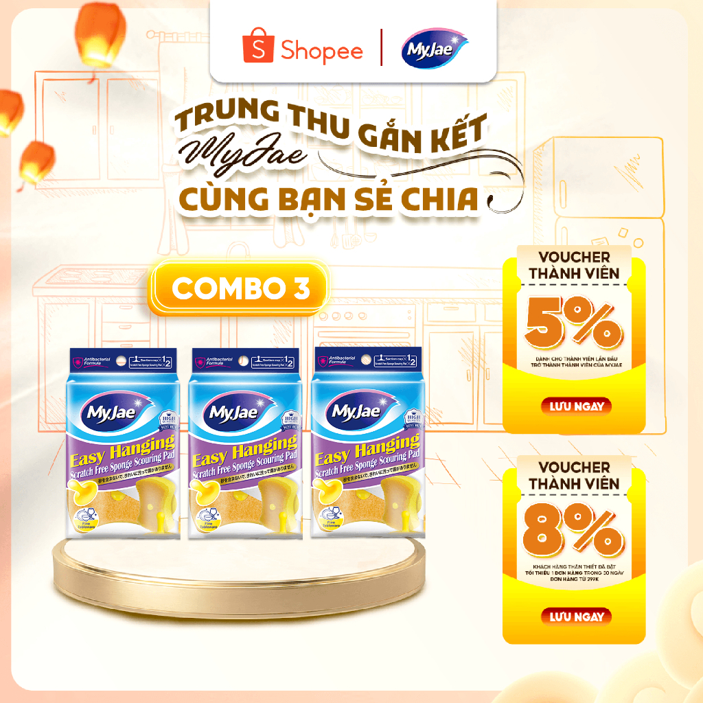 [2 miếng/1 gói] Combo 3 gói bọt biển rửa chén bát mút xốp MyJae đa năng kèm miếng nhựa hít kê
