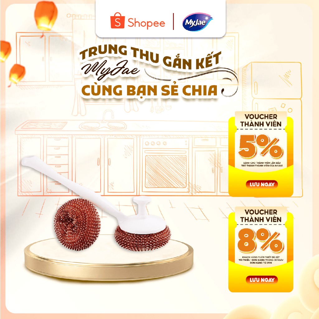 [Dài 24cm] Chổi Cọ Xoong Nồi Kèm 2 Miếng Cọ Nồi Đa Năng MyJae