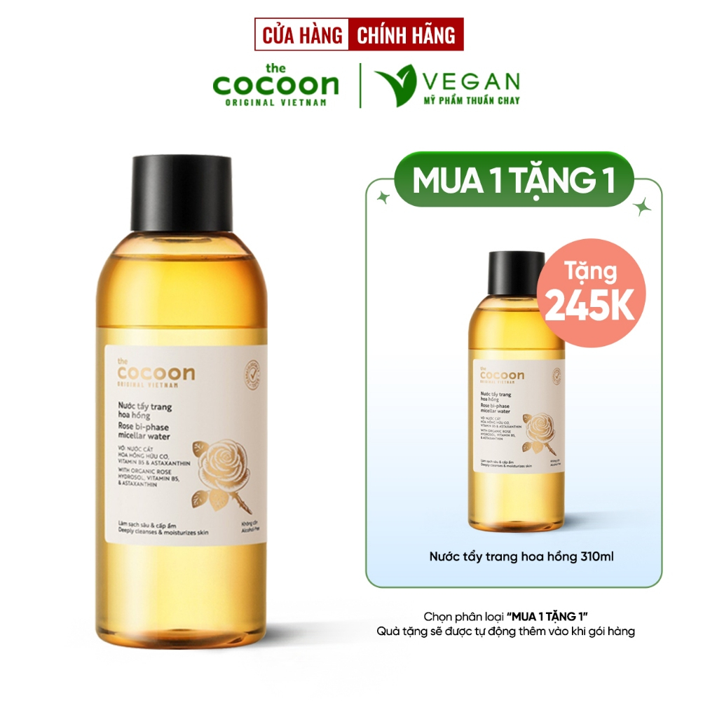 (Bản mới) Nước tẩy trang hoa hồng the cocoon vietnam 310ml Thuần chay