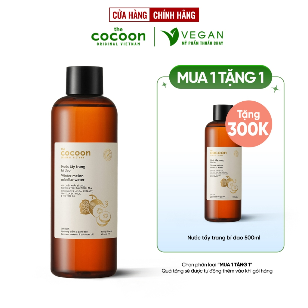 Nước tẩy trang bí đao The Cocoon Vietnam 500ml thuần chay cho da dầu mụn
