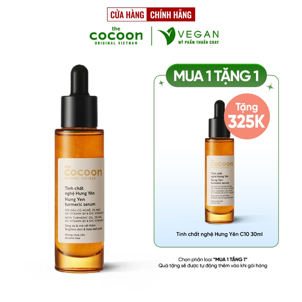 Tinh chất nghệ Hưng Yên 10% Vitamin C cocoon 30ml (turmeric serum) thuần chay