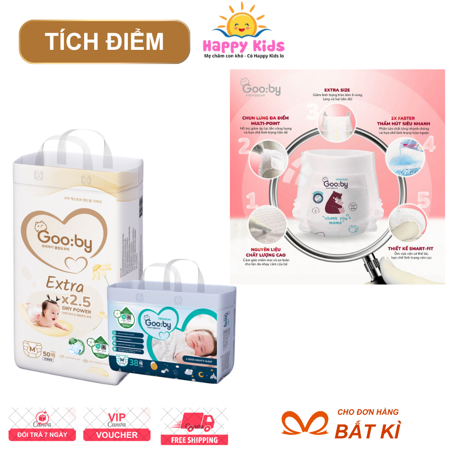 [Tích Điểm] Bỉm Gooby (Ngày - Đêm) mềm mịn, siêu mỏng, siêu thấm hút, đủ loại size NB - 4XL cho bé t