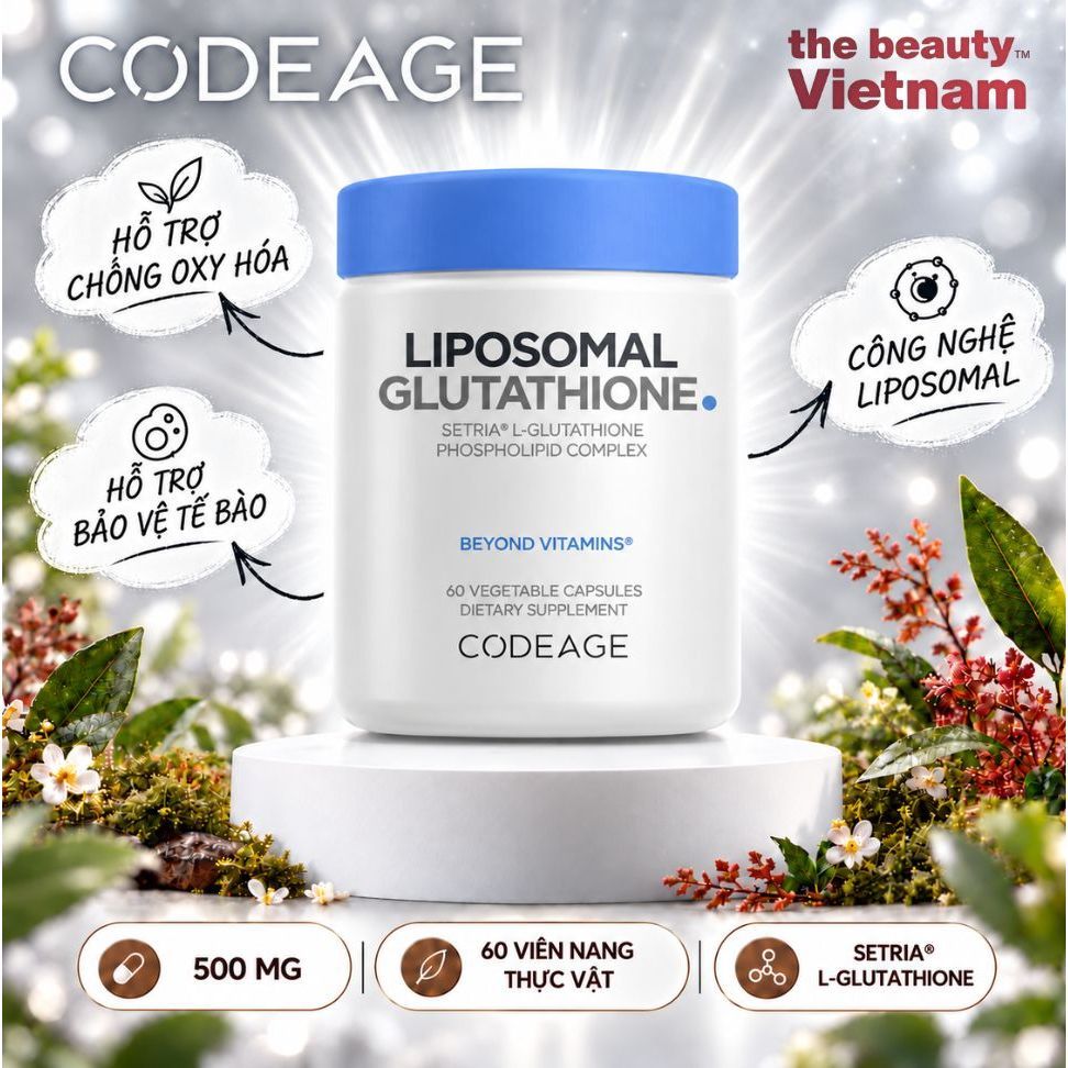 CODEAGE Viên uống làm sáng da Codeage Liposomal Glutathione 500mg (Setria L-Glutathione)/1000mg 60 v