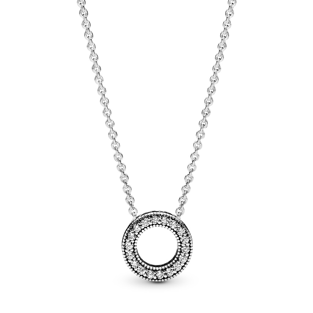 Dây Chuyền Pandora Signature Bạc Mặt Tròn Chữ O Đính Đá - Pandora Logo Pavé Circle Collier Necklace
