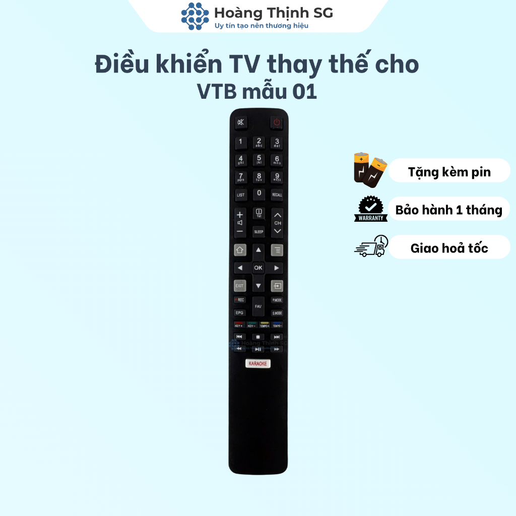 Điều khiển thay thế TV VTB, remote TV VTB mẫu 01