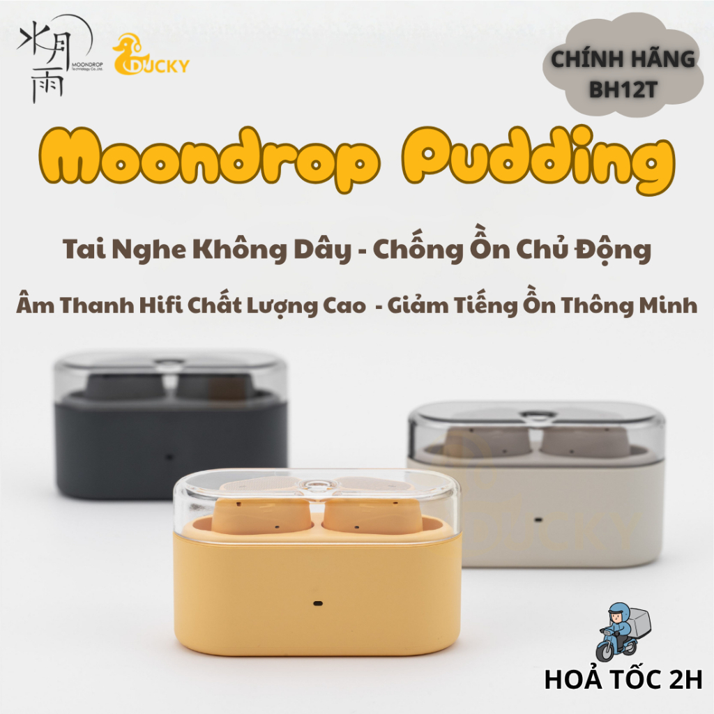 Moondrop Pudding - Tai Nghe Bluetooth Dễ Thương , Bluetooth 6.0, Chống Ồn ANC, Gaming Mode, BH12T