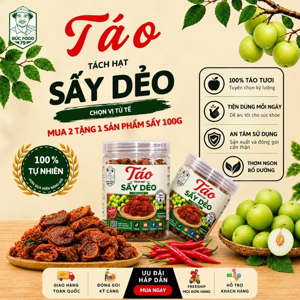 Táo Ninh Thuận Sấy Dẻo Đức Food 79 | 250g/500g - 2 Vị