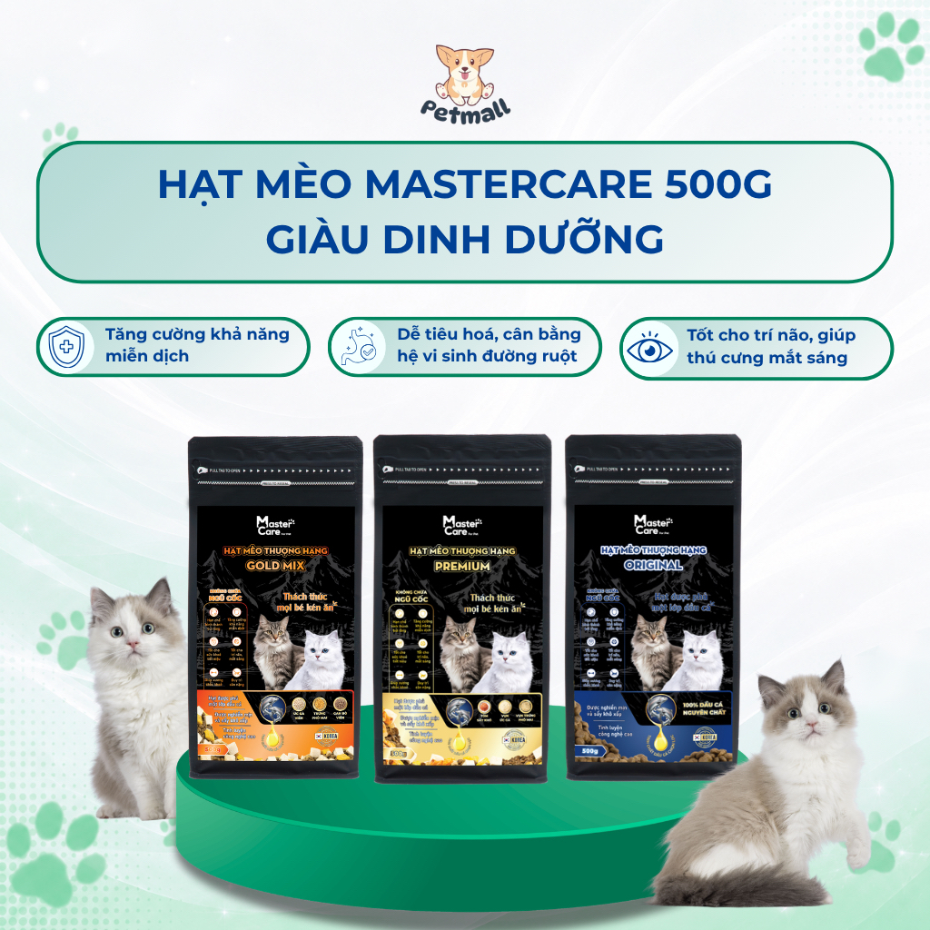 Hạt Cho Mèo Mix Thịt Sấy Khô Dinh Dưỡng – Thức Ăn Hạt Thơm Ngon, Giàu Đạm, Mèo Mê Ăn MasterCare