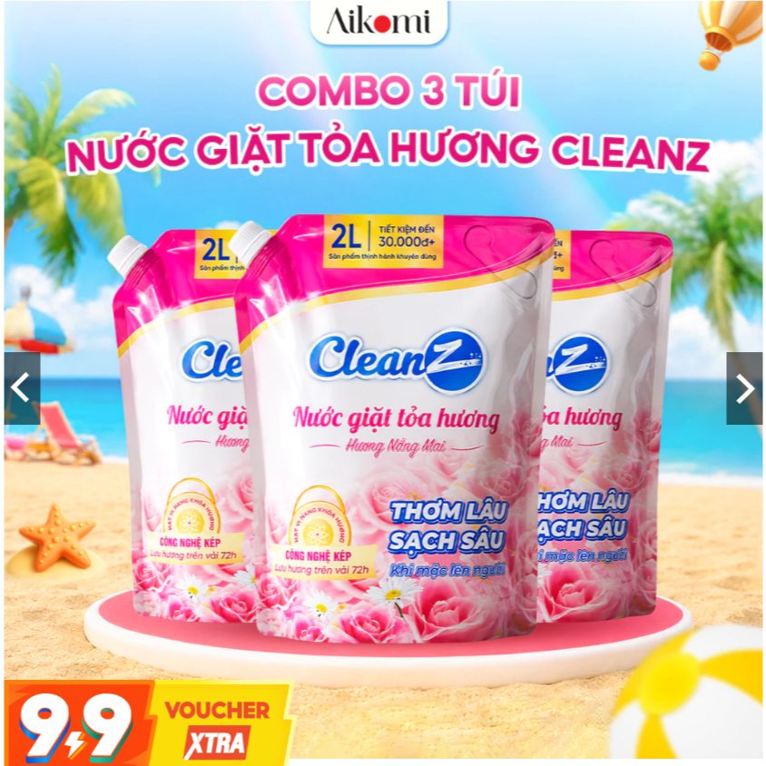 Combo 3 Túi Nước Giặt Tỏa Hương CleanZ Hương Nắng Mai Thơm Lâu Bền Màu - tổng 6L