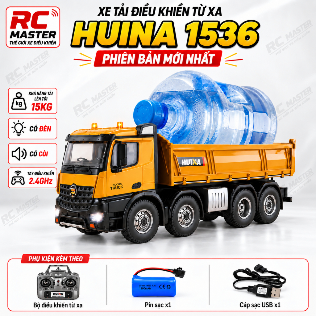 Xe Ben Điều Khiển Từ Xa Huina 1536 Tỉ Lệ 1:14 Xe Tải Mô Hình Công Trình 12 Kênh Có Điều Tốc Đồ Chơi 