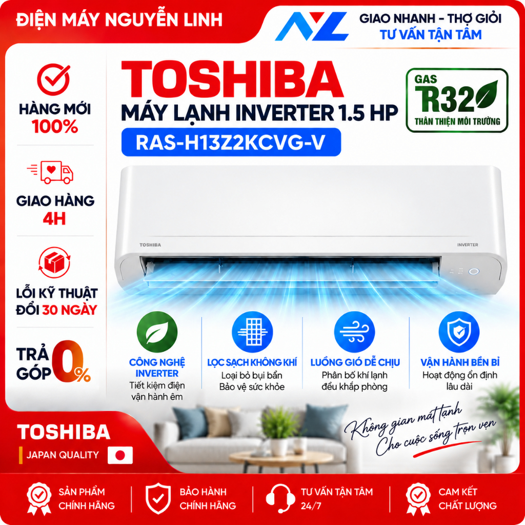 RAS-H13Z2KCVG-V - Máy lạnh Toshiba Inverter 1.5 HP RAS-H13Z2KCVG-V - Hàng chính hãng